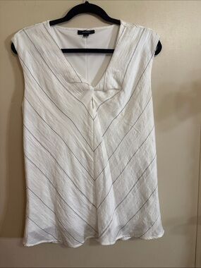 Alfani White Chevron Stripe Sleeveless Blouse Small Lightweight